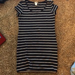 Dark blue & white striped dress.